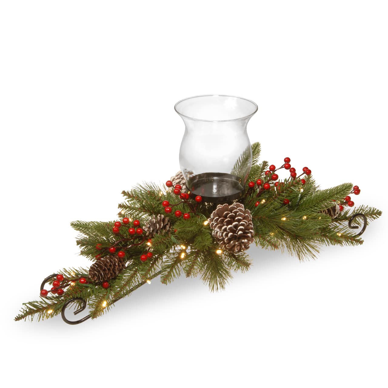Feel Real&#xAE; Bristle Berry Glass Candle Holder Centerpiece with LED Lights